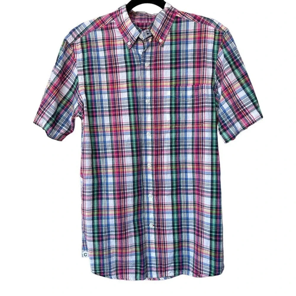 Cremieux Classics Men's Woven 100% Cotton Summer Plaid Button Down Size Medium